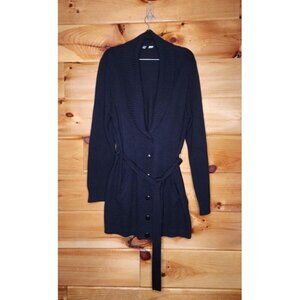 Bill Blass Jeanwear Womens Size XL Black Gold Button Long Sweater Tie Waist